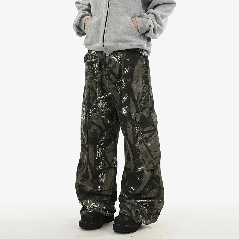 Camo Paint Splattered Baggy Cargo Jeans