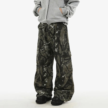 Camo Paint Splattered Baggy Cargo Jeans
