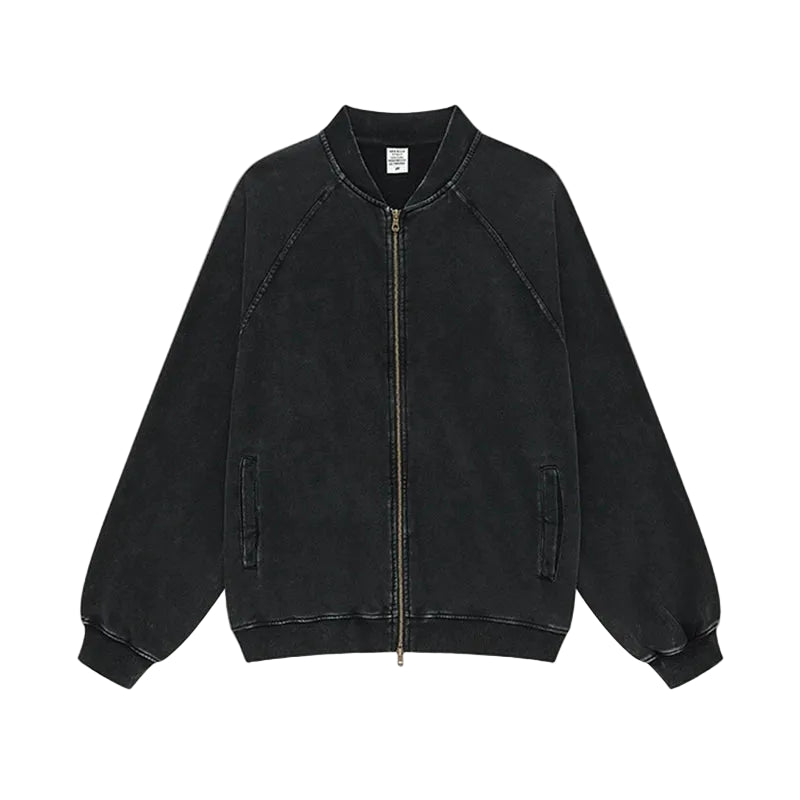Faded Double Zip Up Fleece Bomber Jacket