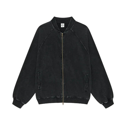 Faded Double Zip Up Fleece Bomber Jacket