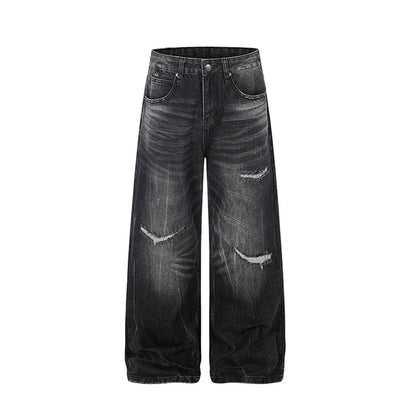 Black Washed & Distressed Baggy Jeans