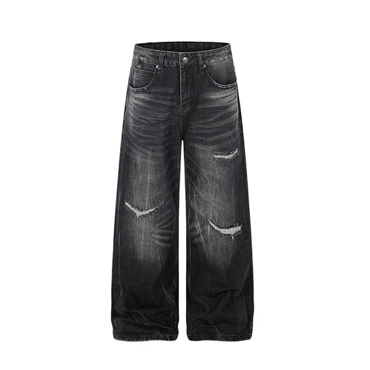 Black Washed & Distressed Baggy Jeans