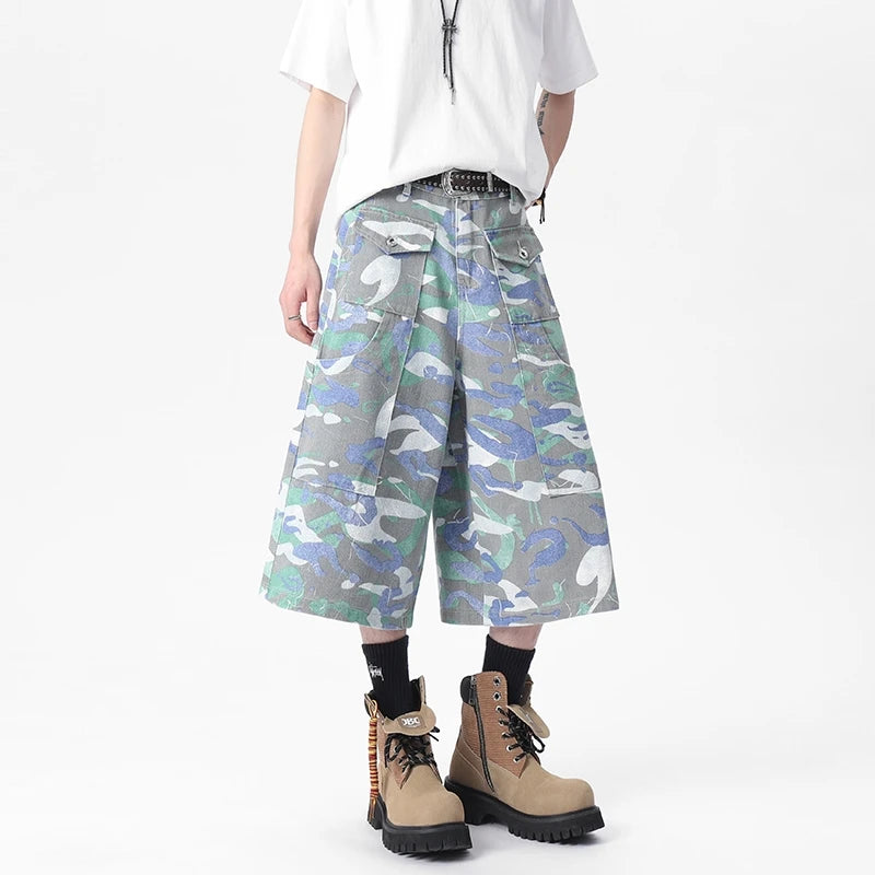 Blue Camo Cargo Baggy Long Jorts