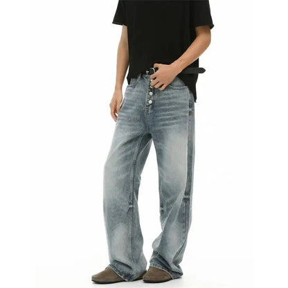 Vintage Blue Button Fly Wide Leg Jeans