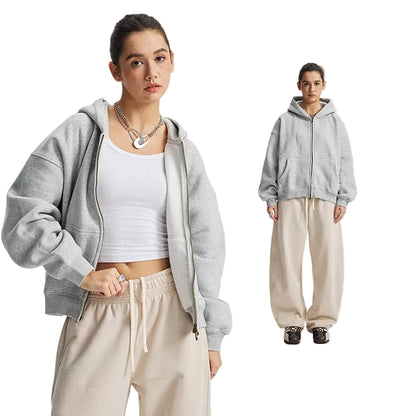 Boxy Double Zip Up Hoodie
