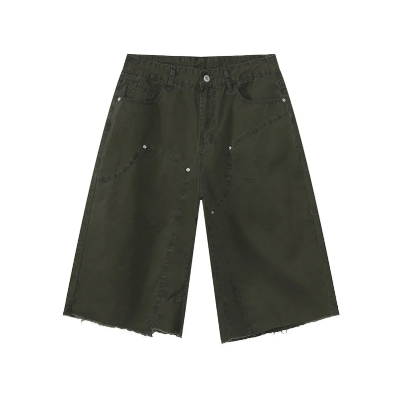 Raw Edge Double Knee Baggy Long Jorts