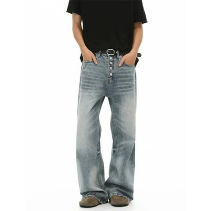 Vintage Blue Button Fly Wide Leg Jeans