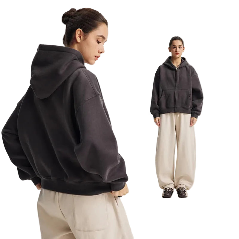 Boxy Double Zip Up Hoodie