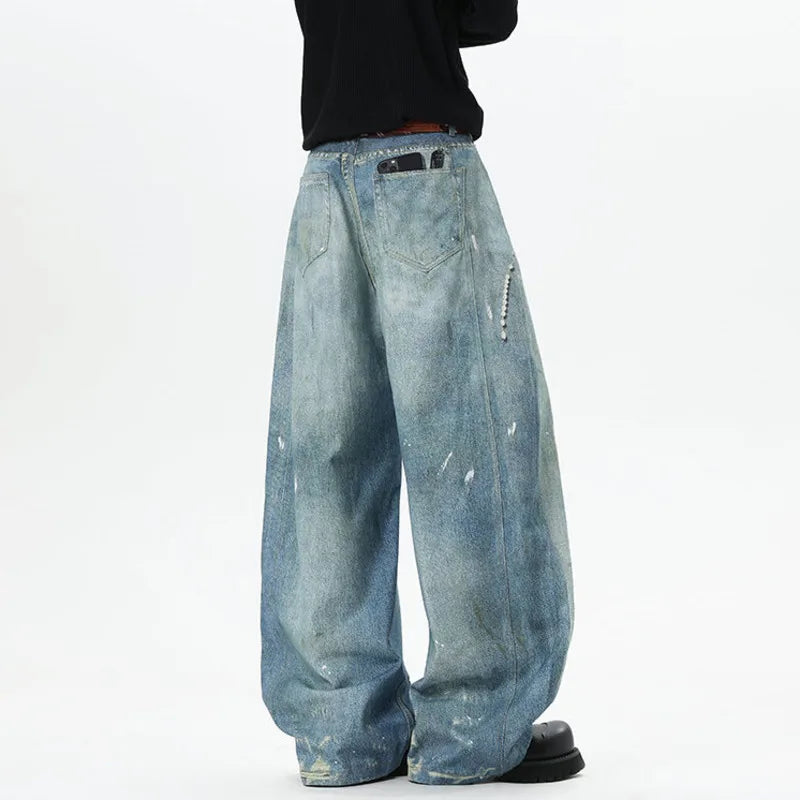 Blue Tie Print Baggy Jeans
