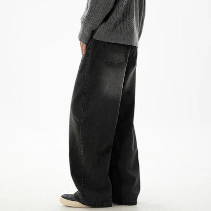 Whiskered Black Baggy Jeans