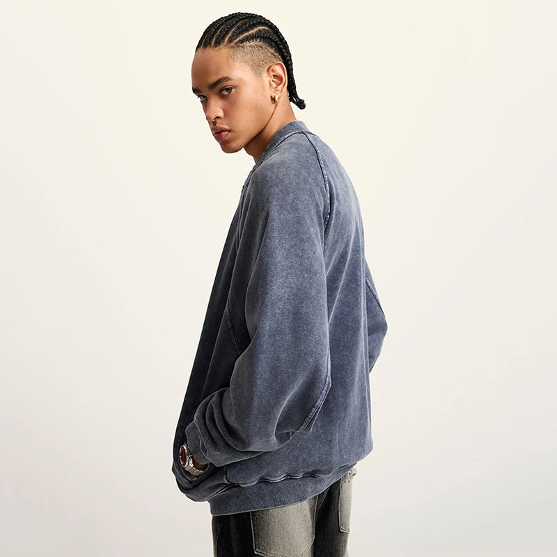 Faded Double Zip Up Fleece Bomber Jacket