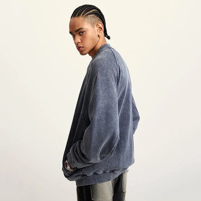 Faded Double Zip Up Fleece Bomber Jacket