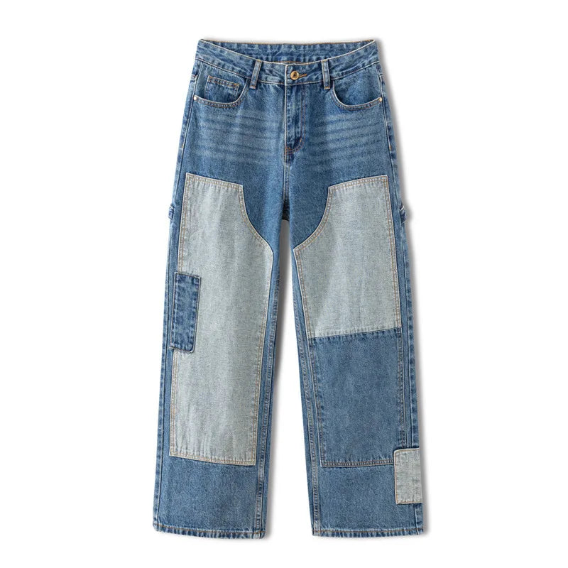 Patchwork Double Knee Baggy Jeans