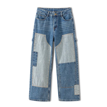Patchwork Double Knee Baggy Jeans