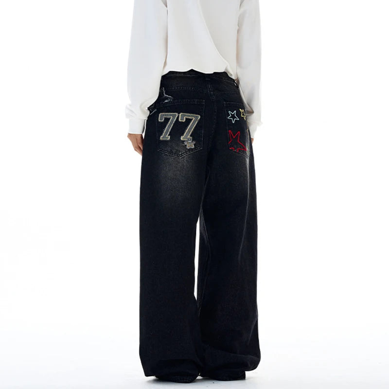 Embroidered "77" Baggy Jeans