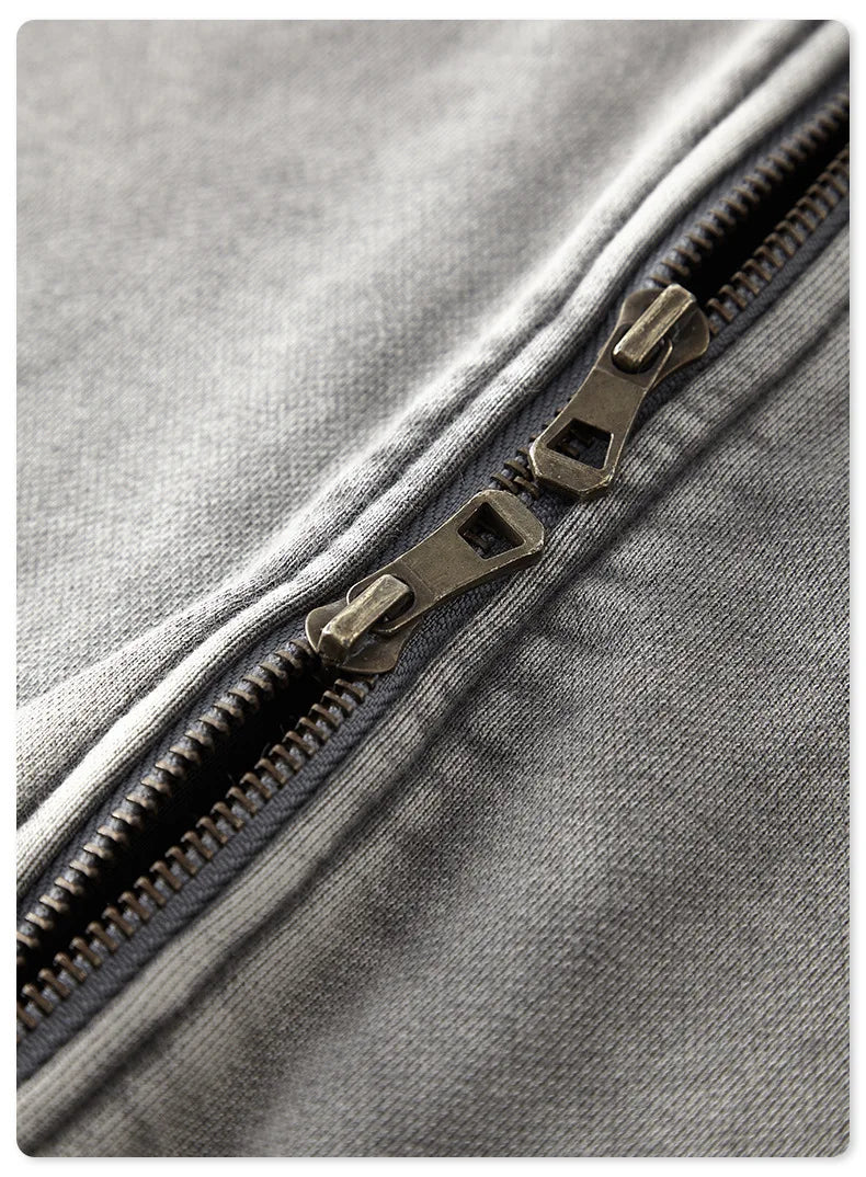 Faded Double Zip Up Fleece Bomber Jacket