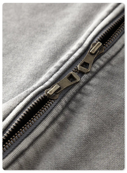 Faded Double Zip Up Fleece Bomber Jacket