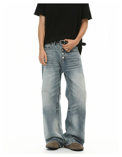 Vintage Blue Button Fly Wide Leg Jeans