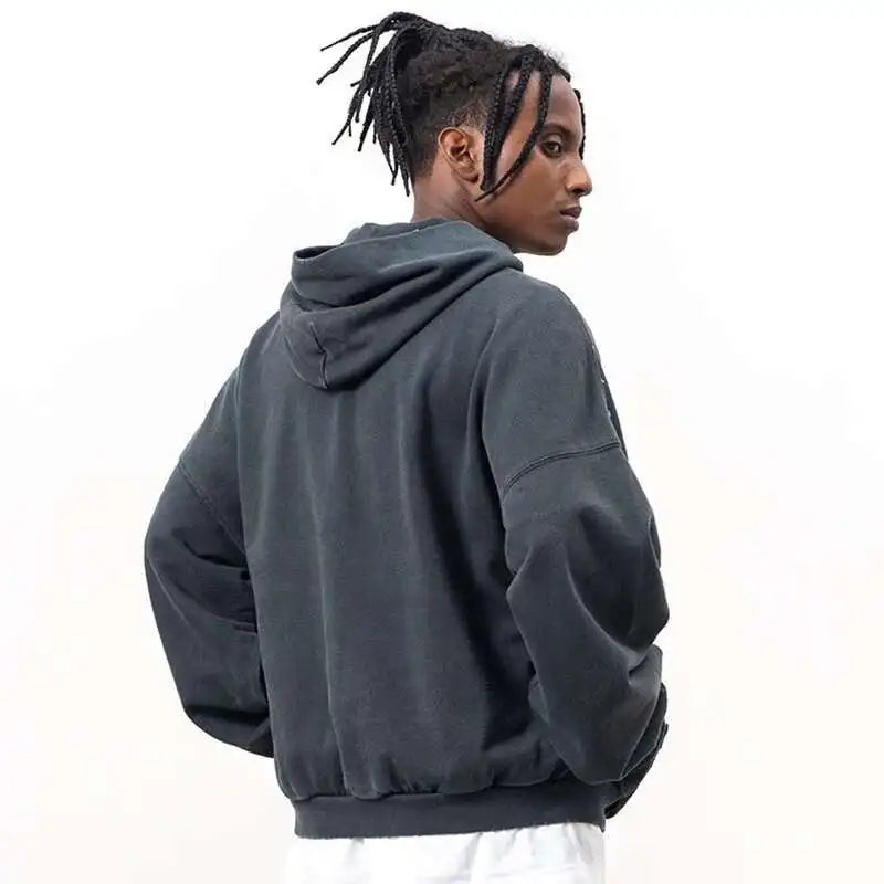 Gray Ripped Pocket Hoodie