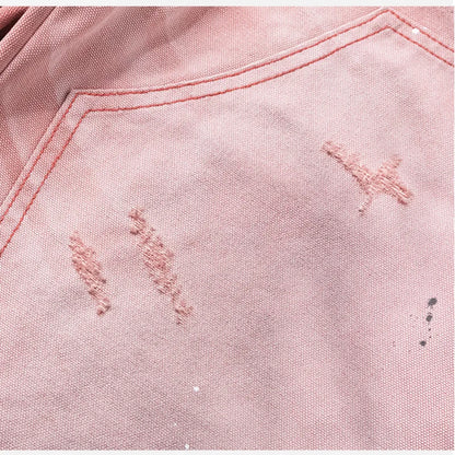 Pink Distressed Double Knee Baggy Jeans