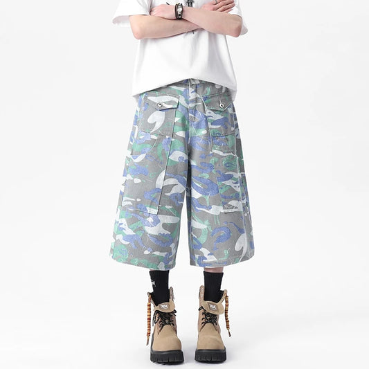Blue Camo Cargo Baggy Long Jorts