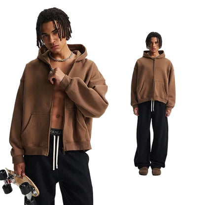 Boxy Double Zip Up Hoodie