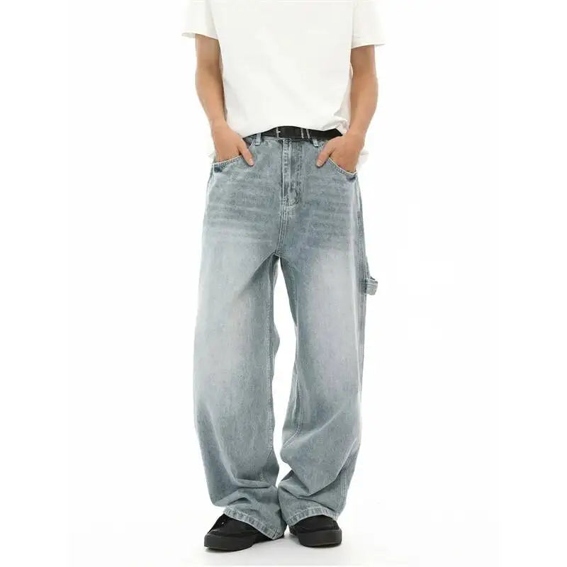 Washed Blue Wide Leg Carpenter Jeans