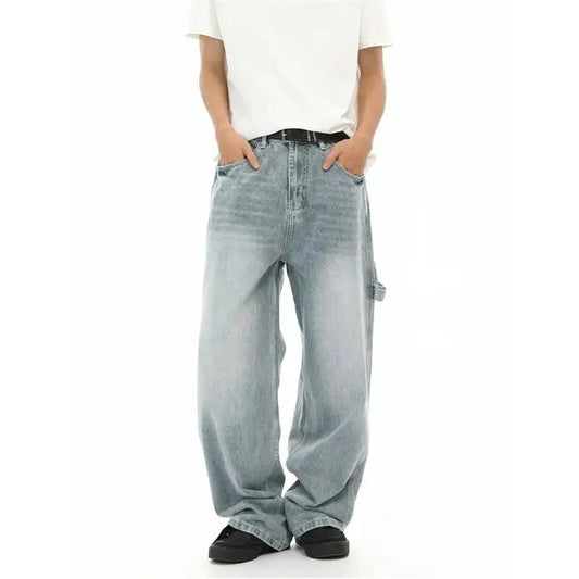 Washed Blue Wide Leg Carpenter Jeans
