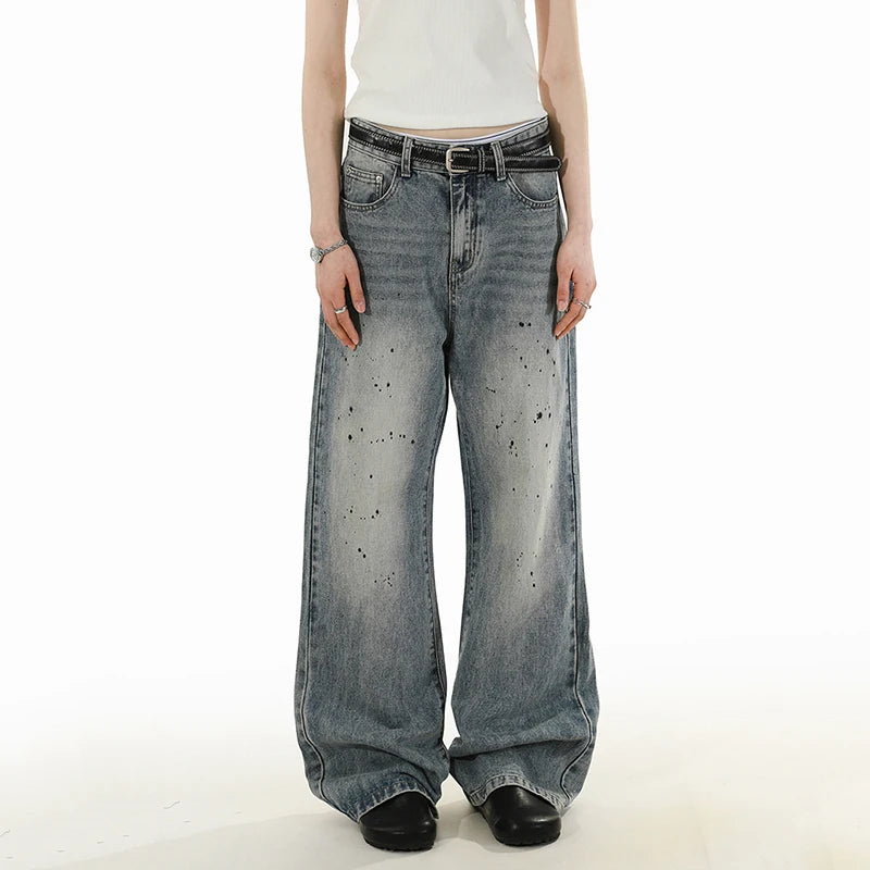 Blue-Gray Paint Splatter Gray Baggy Jeans