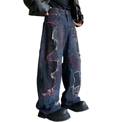 Blue Burned Baggy Jeans