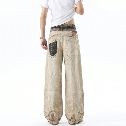 Graphic Belt & Laced Baggy Jeans