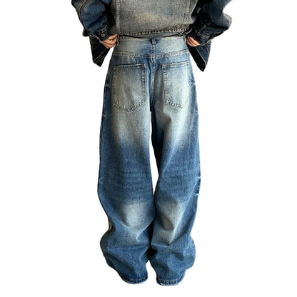Distressed Blue Graffiti Baggy Jeans