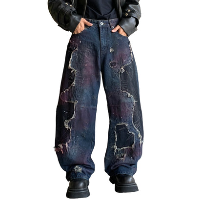Blue Burned Baggy Jeans
