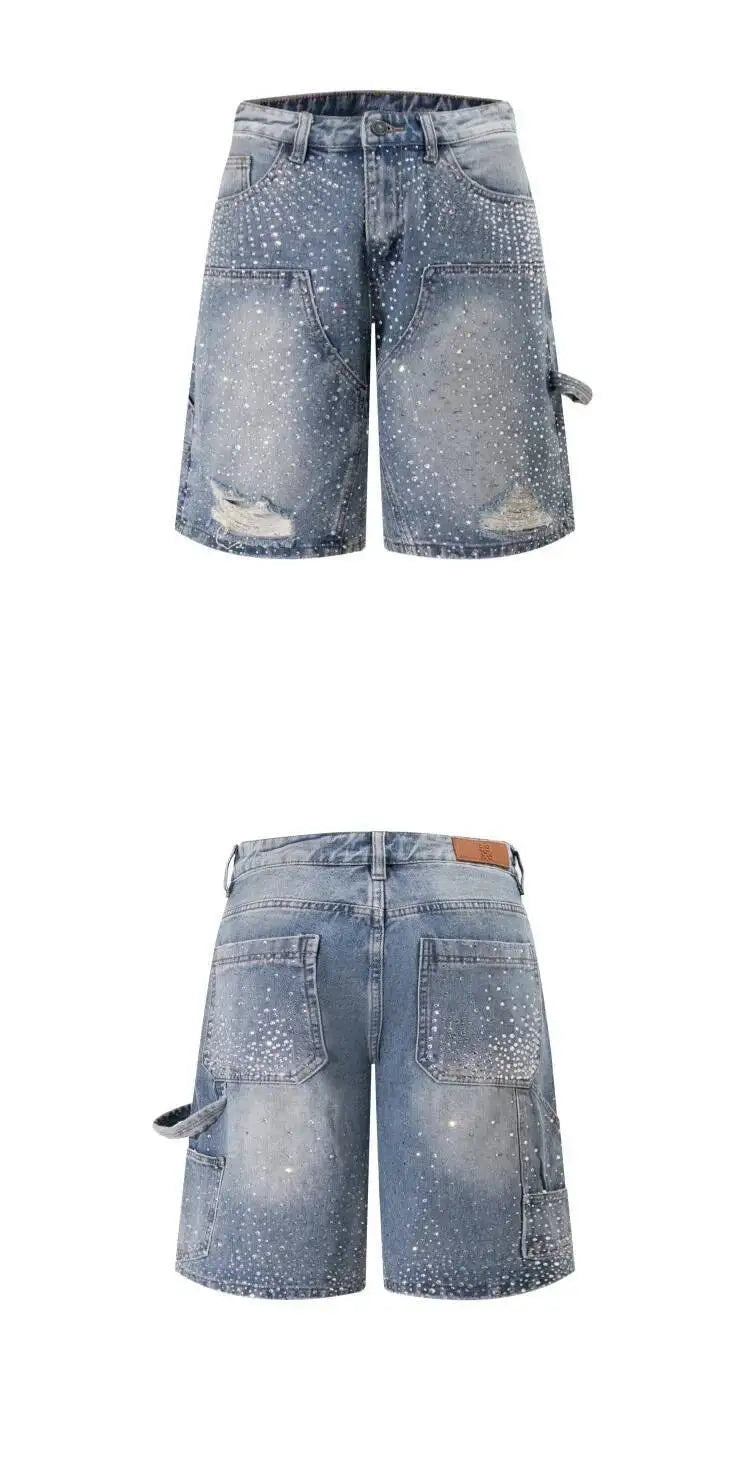 Rhinestone Double Knee Baggy Jorts