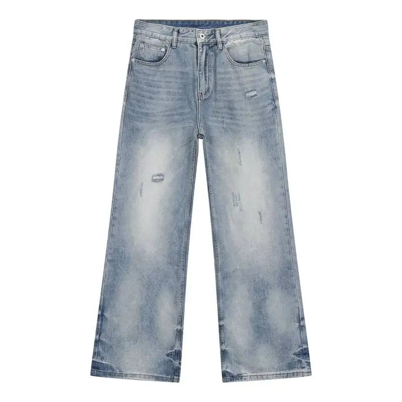 Distressed Light Blue Wide Leg Jeans