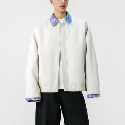 Plaid Zip Up Jacket w/ Detachable Collar