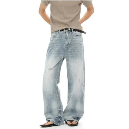 Distressed Light Blue Wide Leg Jeans