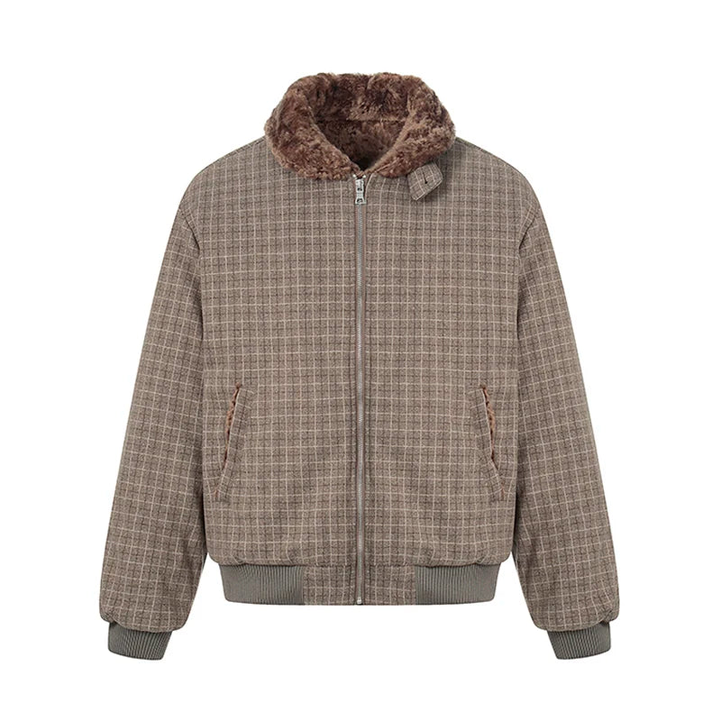 Plaid Jacket w/ Fur-Lined Collar