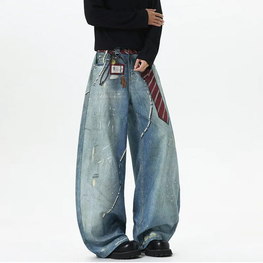 Blue Tie Print Baggy Jeans