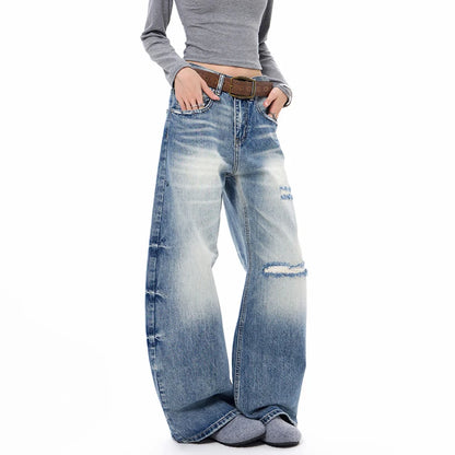 Blue Faded & Distressed Baggy Jeans