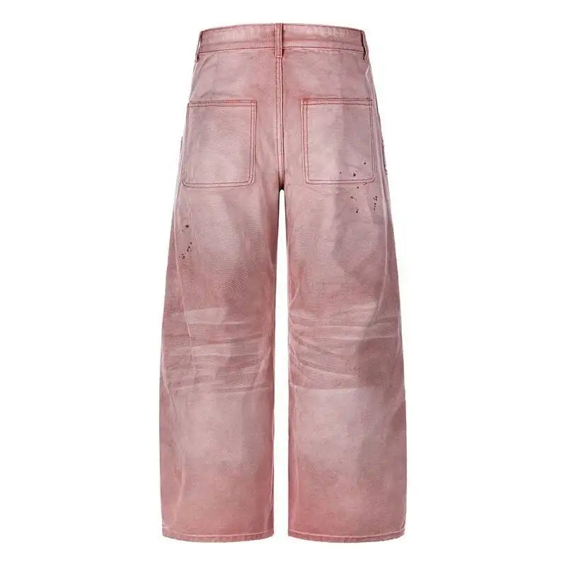 Pink Distressed Double Knee Baggy Jeans