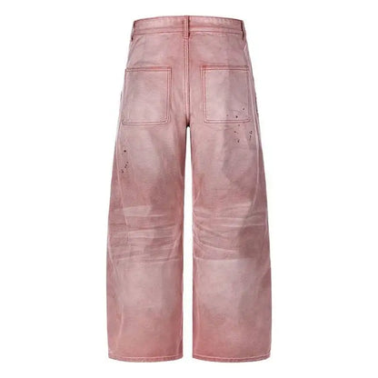 Pink Distressed Double Knee Baggy Jeans