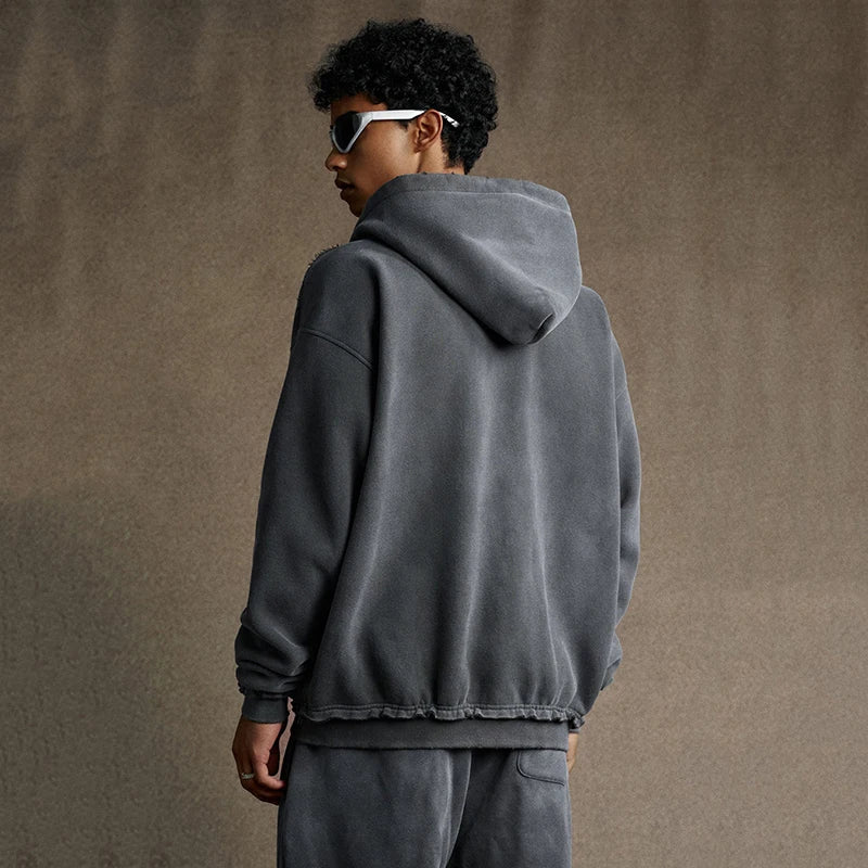 Faded & Distressed Double Zip Up Hoodie