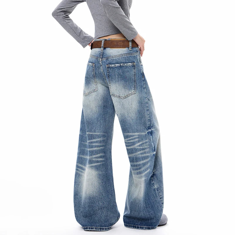 Blue Faded & Distressed Baggy Jeans
