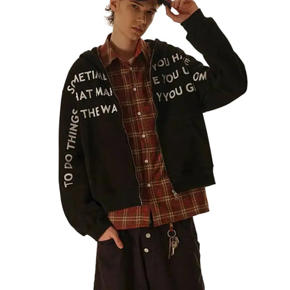 Black Double Zip Up Hoodie w/ Text