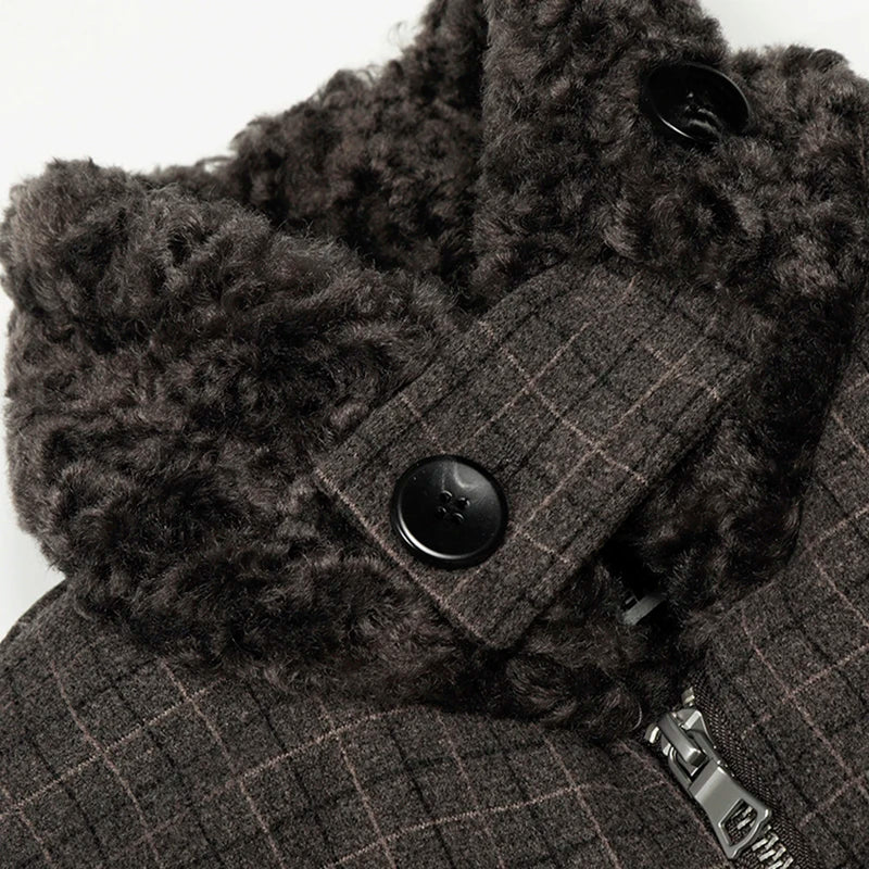 Plaid Jacket w/ Fur-Lined Collar