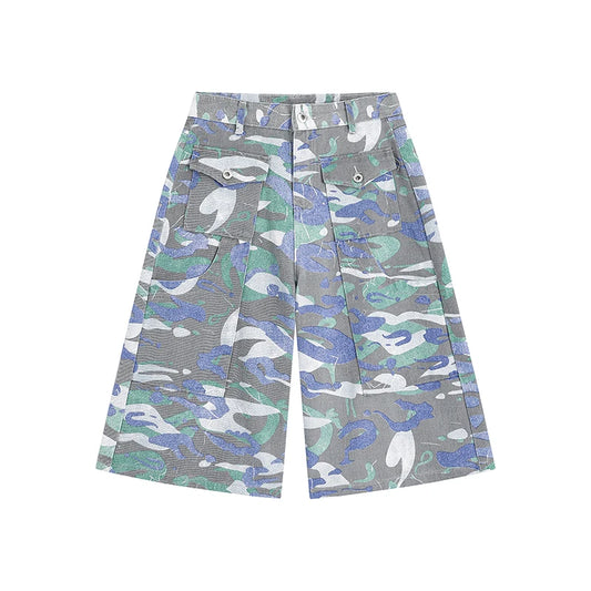 Blue Camo Cargo Baggy Long Jorts