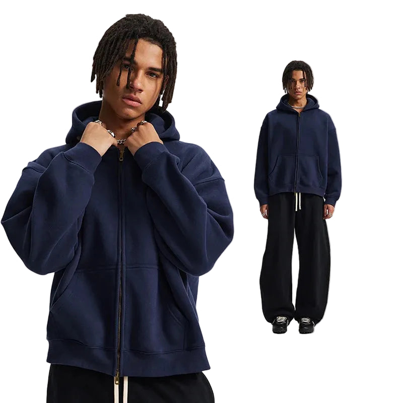 Boxy Double Zip Up Hoodie
