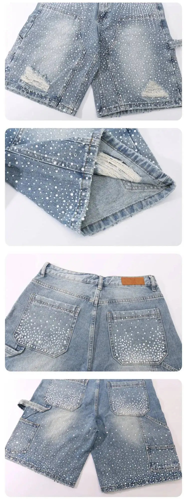 Rhinestone Double Knee Baggy Jorts