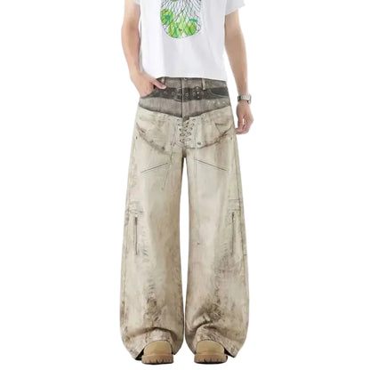 Graphic Belt & Laced Baggy Jeans